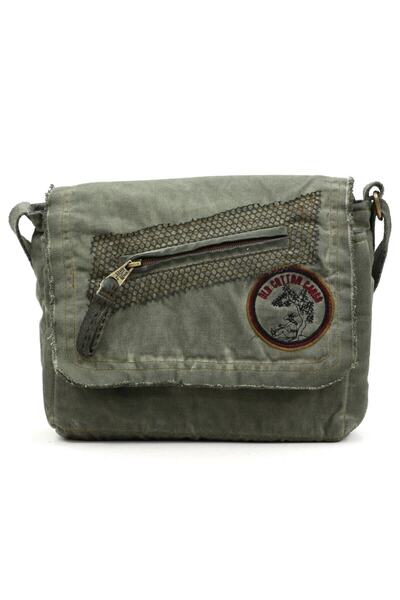 Old Cotton Cargo 7136 Small Khaki Green Shoulder Bag Canvas Bag School Tablet Casual