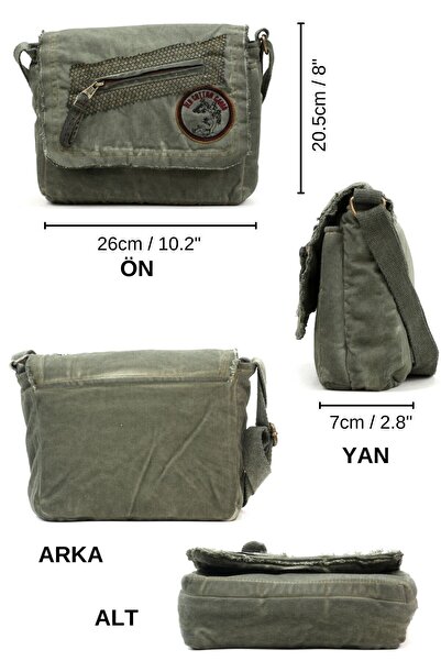 Old Cotton Cargo 7136 Small Khaki Green Shoulder Bag Canvas Bag School Tablet Casual