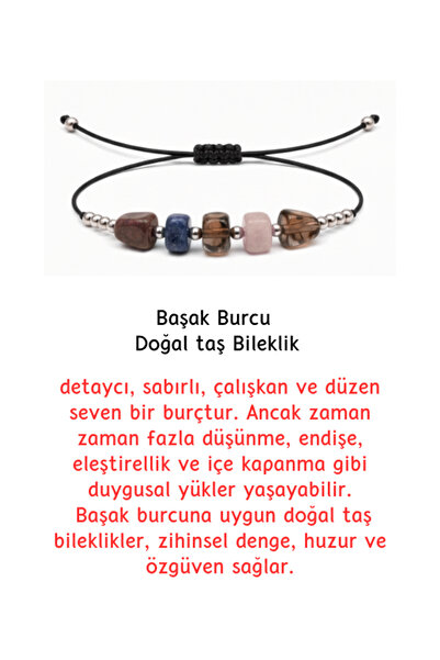 Pembe Pasaj Başak Burcu Yıldız Doğal Taş İp Burç Bilekliği Halhal