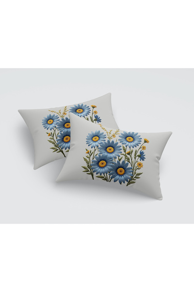 Alkan Homes غطاء وسادة مستطيل الشكل مطبوع رقميًا بنمط زهور زرقاء بمظهر مطرز، ...