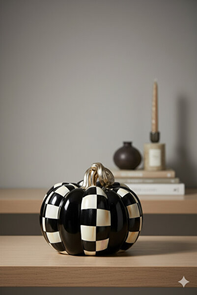 Dekoromi Dekoratif Süslü Kabak Biblo Heykel – Lüks El Boyama Polyester Hediye...