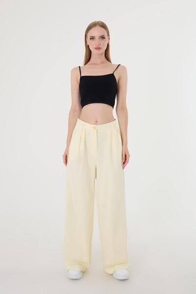 Hazel Kadın Sarı Pile Detaylı Palazzo Pantolon