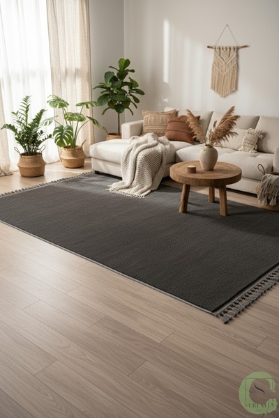 SERENİTA KAYMAZ TABAN ANTRASİT POST/PELUŞ PONPON SAÇAKLI MODERN OTURMA ODASI ...