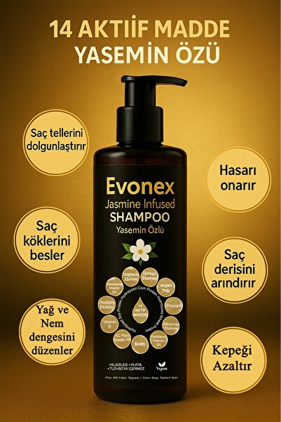 Evonex Bitkisel 14 Aktif Kompleksli Dökülme Karşıtı Şampuan –SLS/SLES, Paraben, Silikon, Tuz İçermez