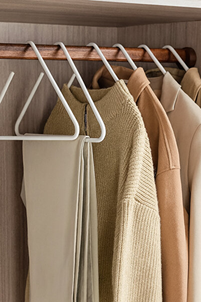 VENON Metal Triangle Clothes Hanger Set of 6 – White Color, Wardrobe Interior Clothes Rack