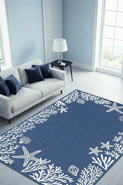 The Reef Design Mavi Okyanus Denizyıldızı Desenli Dijital Baskılı Dokuma Kaym...