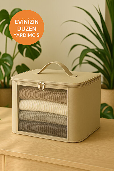 HİG HOME Kazak ve Kıyafet Saklama Hurcu – Pencereli, Katlanabilir Kumaş Organizer