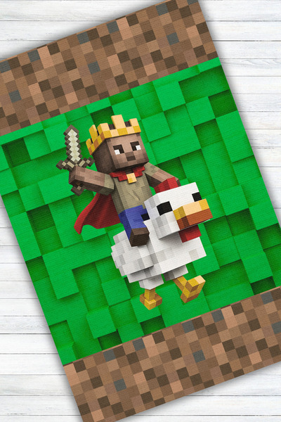 The Reef Design Minecraft Halısı Dijital Baskılı Kaymaz Tabanlı Antialerjik Chicken Jokey Figürlü Çocuk Halısı