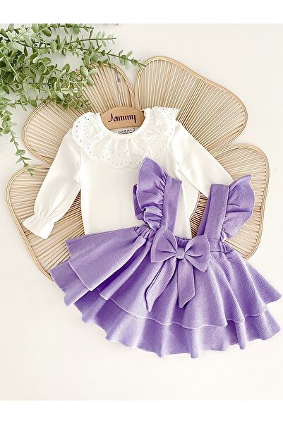 Jammybaby Luana Jile Elbise Fiyonklu %100 Pamuk Dantelli Çıtçıtlı Body Doğumgünü Özelgün Kız Bebek Şık Takım