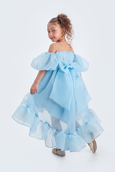 ABİYEKİDS Παιδικό βραδινό φόρεμα με φουσκωτό σιφόν με γιακά μαντέλα ABY218