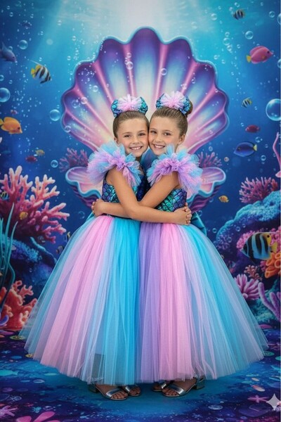 ABİYEKİDS Πολύχρωμη στολή χορού Mermaid Party - Φόρεμα για κορίτσια ABY885