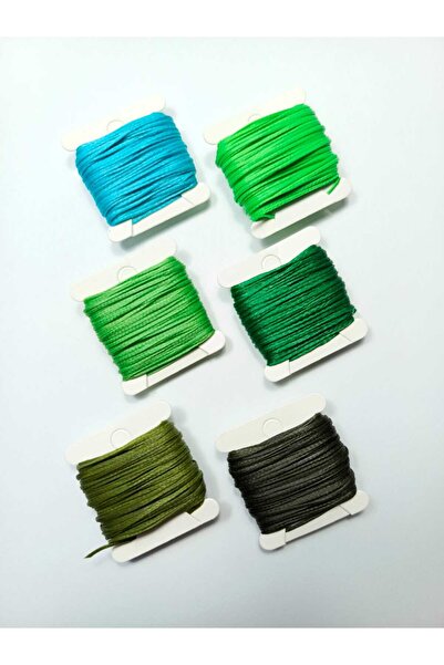 Eskişehir hobi sanat 10 Metre 6 Renk 1mm Mumlu Ip (toplam 60 Metre) Yeşil Renkler Kolye Takı Tasarım Tesbih Bileklik Ipi