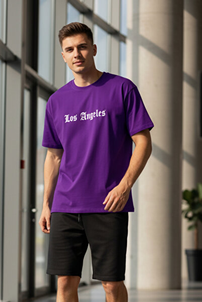 UNCİA OUTDOORS Tricou oversize unisex cu decolteu de bază cu imprimeu Los Ang...