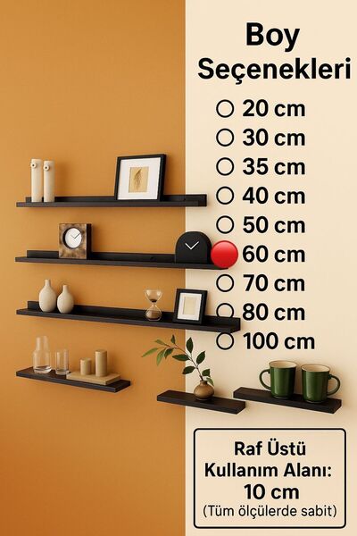 VENON 1 Adet Metal Duvar Rafı 60 cm Metal Duvar Rafı ,Uçan Raf , Çerçeve Rafı , Çok amaçlı Gizli Raf