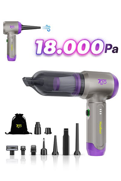 7GO 7GAB-02 Kablosuz Araç İçi Süpürge | 18.000PA Güçlü Emiş | Fırçasız Motor | 6000mAh Batarya | Toz