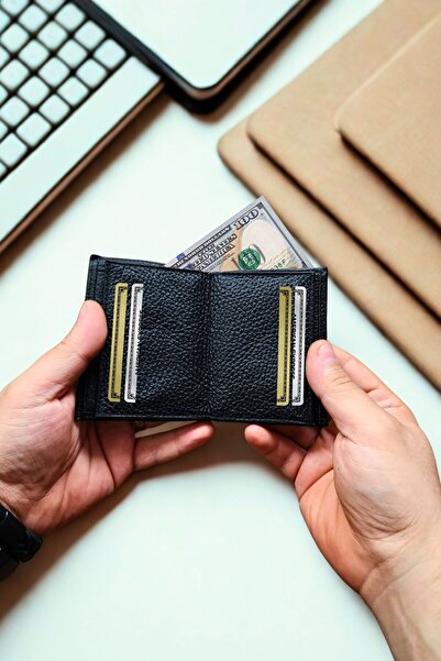 VANİLLA COLLECTİON Genuine Leather Wallet Small Size 12 Card Slots Butterfly Model Black