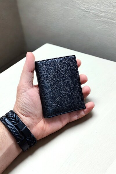 VANİLLA COLLECTİON Genuine Leather Wallet Small Size 9 Card Compartments Black
