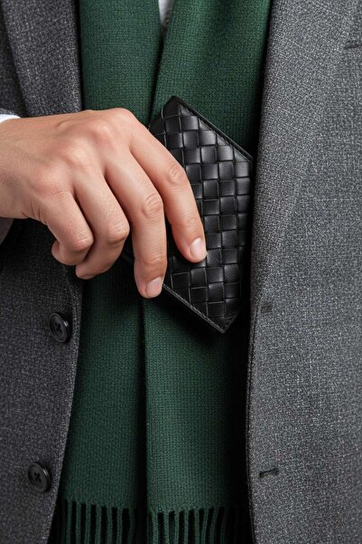 VANİLLA COLLECTİON Πορτοφόλι & θήκη για κάρτες από γνήσιο ιταλικό δέρμα Πραγματικό μοντέλο πλεξούδας Λεπτό Unisex Μαύρο με τυπωμένο όνομα