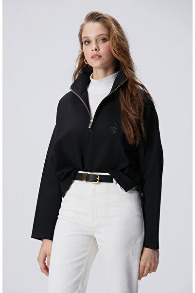 Network Siyah Patchli Sweatshirt