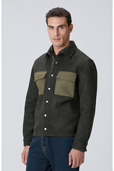 Network Haki Yün Karışımlı Dış Gömlek