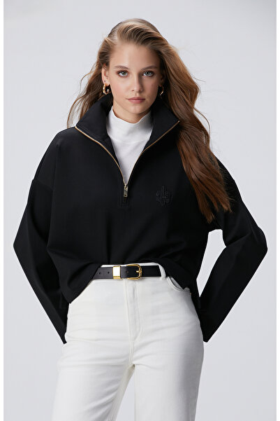 Network Siyah Patchli Sweatshirt