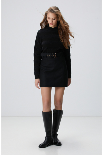 Network Siyah Çizgili Triko Kazak