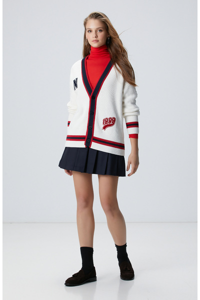 Network Beyaz Patchli Renkli Ribanalı Hırka