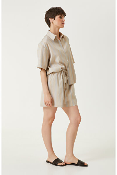 Network Ekru Bej Çizgili Şort