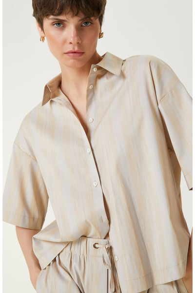 Network Ekru Bej Çizgili Gömlek