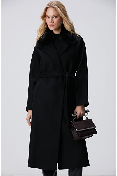 Network Siyah Kaşmir ve Yün Karışımlı Manto