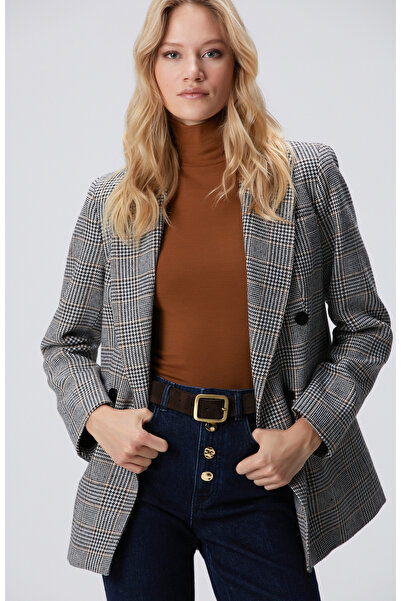 Network Siyah Kırık Beyaz Yün Karışımlı Ceket