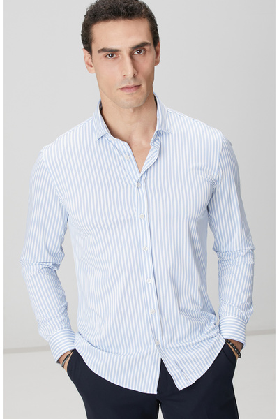 Network N-Tech Mavi Beyaz Çizgili Gömlek