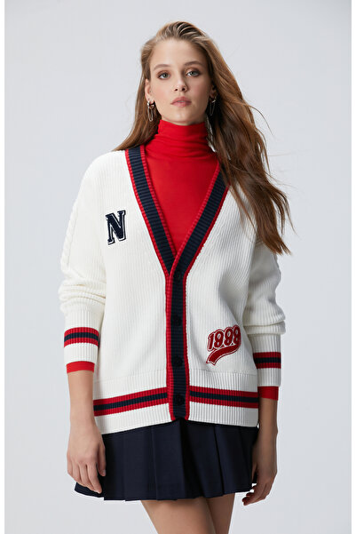 Network Beyaz Patchli Renkli Ribanalı Hırka