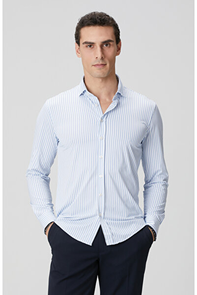 Network N-Tech Mavi Beyaz Çizgili Gömlek