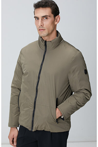 Network Haki Dik Yaka Çift Taraflı Mont