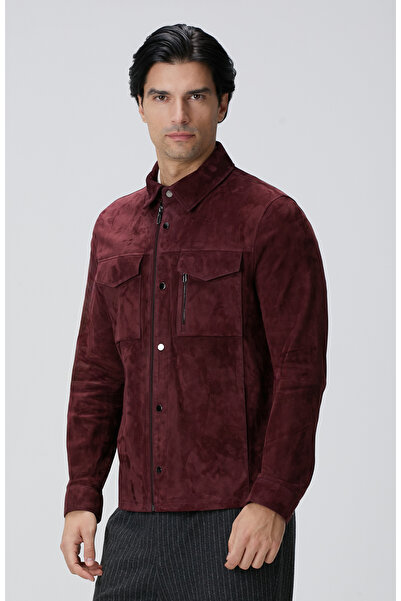 Network Bordo Çift Cep Detaylı Süet Mont