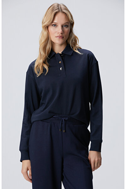 Network Lacivert Metal Düğmeli Sweatshirt