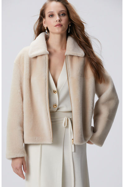 Network Bej Çift Taraflı Deri Kaban