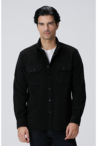 Network Siyah Çift Cepli Fitilli Kadife Gömlek