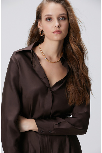 Network Limited Acı Kahve İpek Twill Gömlek
