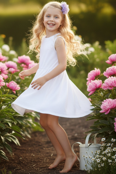 Parla Kids 0001 - Дівчача кремова сукня з ліловою шпилькою