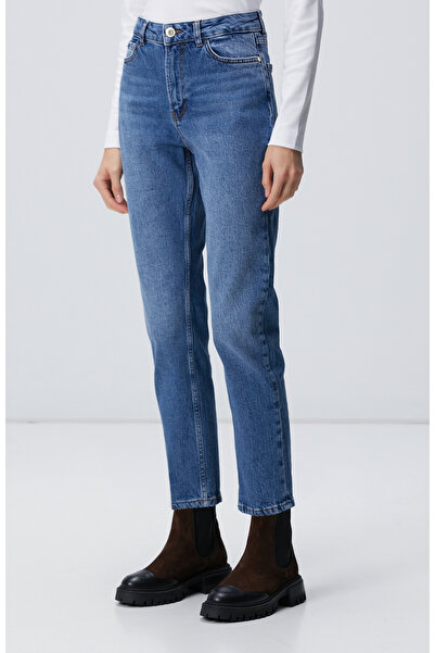 Network Koyu Mavi Mom Fit Denim Pantolon