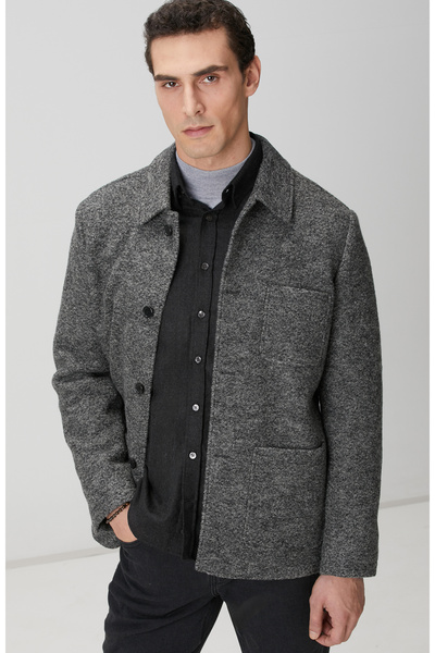 Network Gri Melanj Yün Örme Ceket