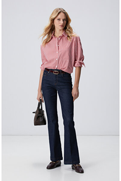 Network Kırmızı Beyaz Oversize Gömlek