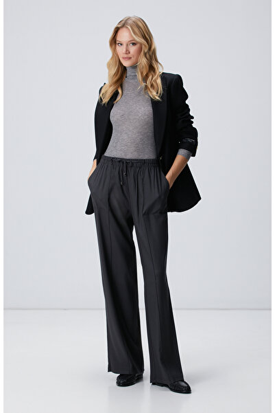 Network Antrasit İnce Diyagonal Desenli Lyocell Pantolon