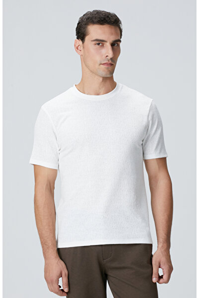 Network Kırık Beyaz Bisiklet Yaka Jakarlı T-shirt