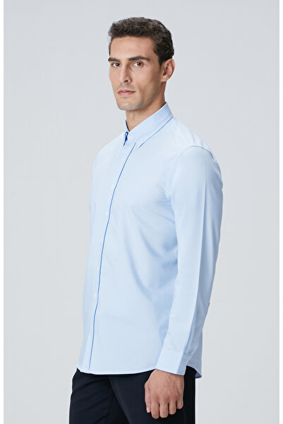 Network Açık Mavi Slim Fit Lycralı Cotton Petek Desen Gömlek