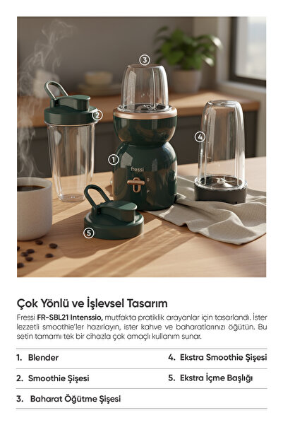 Fressi Öğütücülü Çift Şişeli Smoothie Blender Seti 400W FR-SBL21 İntenssio