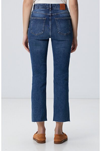 Network İndigo Kesik Paça Denim Pantolon