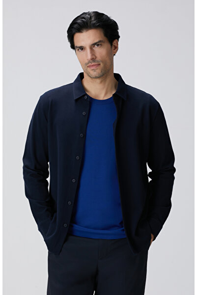 Network Lacivert Armürlü Gömlek